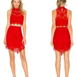 Free People Ginger Sabina red lace top skirt set